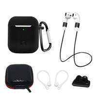 Set Silikonou husa AirPods 2 / AirPods 1 + husă / earhook / strap pentru gât / suport pentru strap ceas / carabină | negru