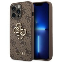 Husa Apple iPhone GUESS 14 Pro Max 4G cu logo metalic mare, maro tarecase