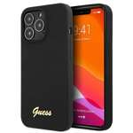 Husa GUESS Apple iPhone 13 Pro 13 Pro Silicone Script Gold Logo Black Hardcase