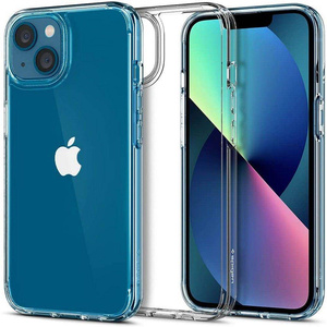 Husa iPhone 13 Spigen Ultra Hybrid Crystal Transparent Clear Case + Folie sticla Spigen Glas.tr Slim