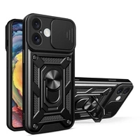Husă Hybrid Armor Camshield pentru iPhone 16 cu capac și suport pentru cameră - neagră