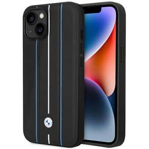 Husa BMW BMHCP14S22RVSK iPhone 14 6.1" negru/negru tarecase Ștampilă din piele Ștampilă linii albastre