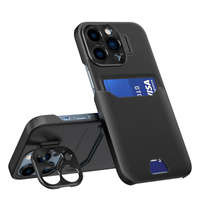 Husa Case Husa iPhone Suport din piele pentru 14 Pro Card Portofelul de acoperire cu stand negru Case