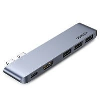 HUB Ugreen 60559 2x USB-C / USB-C PD (Thunderbolt 3, 100W, 4K 60 Hz, 10 Gbps) / HDMI 4K 30 Hz / 3x USB 3.0 pentru MacBook Pro / Air - gri