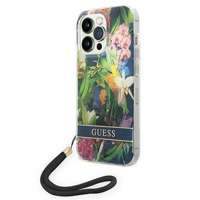 Husa Apple iPhone GUESS 14 Pro Pro Max Flower Strap Albastru Hardcase