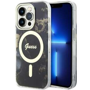 Husa iPhonecase MagSafe Guess GUHMP14LHTMRSK 14 Pro 6.1" negru/negru dur Golden Marble Case