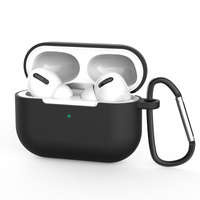 Husa pentru AirPods Pro silikonou husă moale casti + breloc pandantiv negru (case D)