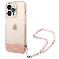 Husa Apple iPhone GUESS 14 Pro Translucent Pearl Strap roz tarecase