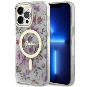 Husa iPhonecase MagSafe Guess GUHMP14XHCFWST 14 Pro Max 6.7" transparent Floare tare Case