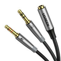 Ugreen 3,5 mm mini jack (female) - 2x 3,5 mm mini jack (male - microphone, headphones) AUX cable silver (AV193 50255)