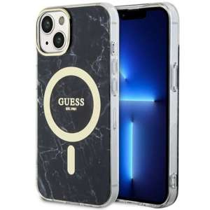 Husa iPhonecase MagSafe Guess GUHMP14SPCUMAK 14 6.1" negru/negru Marmură dură Marble Case