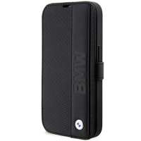 Husa iPhonecase BMW BMBKP14X22RDPK 14 Pro Max 6.7" negru/negru carte de piele texturată și cu bandă adezivă