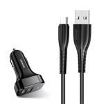 Incarcator auto USAMS 2xUSB Cablu USB MicroUSB negru