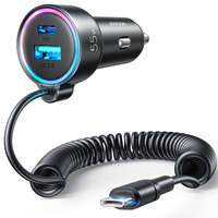 Joyroom de mare viteză incarcator 3 în 1 pentru mașină USB tip C 1.5m 55W negru (JR-CL07) cu cablurim