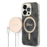 Kit Husa Guess Case+ Încărcător iPhone 14 Pro Max 6.7" negru/negru greu case 4G Print MagSafe