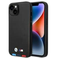 Husa iPhone BMW BMHMP14S22PTDK 14 6.1" negru/negru Ștampilă din piele Tricolor MagSafe