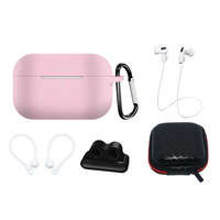 Set Silikonou husa AirPods Pro 2 / AirPods Pro 1 + husă / clemă pentru ureche / strap pentru gât / suport pentru strap ceas / carabină | roz