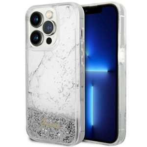 Husa iPhonecase Liquid Glitter Guess GUHCP14LLCSGSGSGH 14 Pro 6.1" alb/alb Marmură dură albă/albă Case
