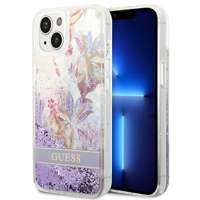 Husa Apple iPhone Liquid Glitter GUESS 14 Plus Flower Purple Hardcase