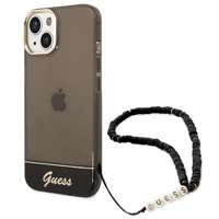 Husa Apple iPhone GUESS 14 Translucent Pearl Strap negru Hardcase