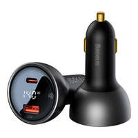 Baseus incarcator cablu Baseus Afișaj digital de mare viteză pentru mașină USB-A / USB-C PD3.1 140W negru + USB-C Superior Series 5A 240W 1m negru (CGZX070001)