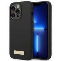 Husa Apple iPhone MagSafe GUESS 14 Pro Silicon Logo Plate negru Hardcase