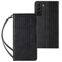 Magnet Strap Case husa pentru Samsung Galaxy S22+ (S22 Plus) portofelul de acoperire + mini lanyard pandantiv negru