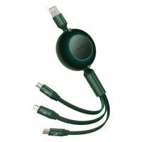 Baseus Bright Mirror 2 retractabil cablu cablu 3in1 USB tip A - micro USB + Lightning + USB tip C 66W 1,1m verde (CAMJ010106)