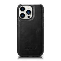 husa iPhone MagSafeiCarer Leather Oil Wax acoperit cu piele naturală pentru 14 Pro Max (compatibil cu ) negru (WMI14220720-BK)