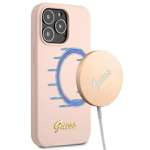 Husa GUESS Apple iPhone  13 Pro Max Silicone Script Gold Logo MagSafe Pink Hardcase