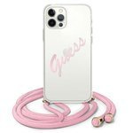 Husa GUESS Apple iPhone 12 12 Pro Script Vintage GUHCP12MCRTVSPI Cazier dur roz