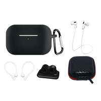 Set Silikonou husa AirPods Pro 2 / AirPods Pro 1 + husă / clemă pentru ureche / strap pentru gât / suport pentru strap ceas / carabină | negru