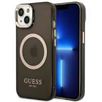 Husa Apple iPhone MagSafe GUESS 14 Gold Outline negru translucid negru Hardcase