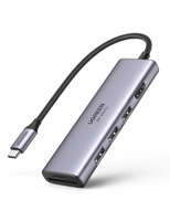 Adaptor 5 în 1 UGREEN CM511 Hub USB-C la 3 porturi USB3.0 + HDMI + TF/SD (gri)