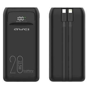 display cabluri AWEI PowerBank P169K 20000mAh 22.5W negru/negru + PD/Lightning