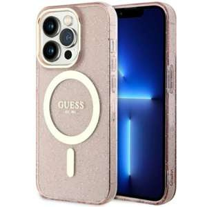 Husa iPhonecase Glitter MagSafe Guess GUHMP14LHCMCGP 14 Pro 6.1" roz/roșu roz Hard Gold Case