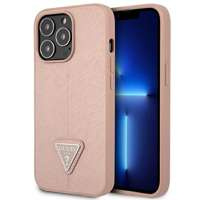 Husa Apple iPhone GUESS 14 Pro Saffiano Triunghiul Logo roz Hardcase