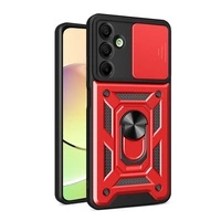 Husă Hybrid Armor Camshield cu capac pentru cameră și inel metalic pentru Samsung Galaxy A16 / A16 5G - roșu