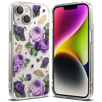 Ringke Fusion husa iPhone Capac blindat de design cu ramă de gel 14 Plus transparent (Purple rose) (FD637E29)