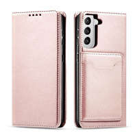 Magnet Card Case husa pentru Samsung Galaxy S22+ (S22 Plus) card portofel capacul de carduri roz