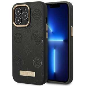 Husa Guess GUHMP14LSAPSTK iPhone 14 Pro 6.1" negru/negru greucase Peony Logo Plate MagSafe Case