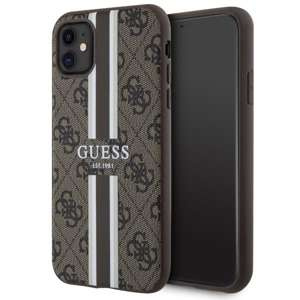 Husa iPhonecase MagSafe Guess GUHMN61P4RPSW 11 / Xr maro/maro maro tare 4G dungi imprimate Case