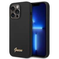 Husa Apple iPhone GUESS 14 Pro Max Vintage aur logo-ul aurit silicon negru Hardcase