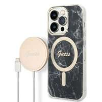 Kit Husa Guess Case+ Încărcător iPhone 14 Pro Max 6.7" negru/negru greu case Marmură MagSafe