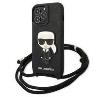 Karl Lagerfeld KLHCP13LCMNIPK iPhone 13 Pro / 13 6.1" hardcase negru / negru Piele Monogramă Patch și cordon Iconik