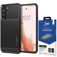 Spigen Galaxy S22 Rugged Armor Husa MATTE Negru + Szkło 3mk Sticlă flexibilă