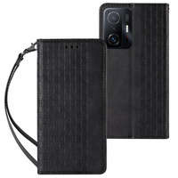 Magnet Strap Case husa pentru Xiaomi Redmi Notă 11 Pro portofelul de acoperire + mini lanyard pandantiv negru