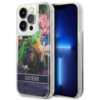 Husa Apple iPhone Liquid Glitter GUESS 14 Pro Flower Blue Hardcase