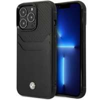 Husa iPhone BMW BMHCP14L22RSEPK 14 Pro 6.1" negru/negru, cu fantă pentru carduri din piele
