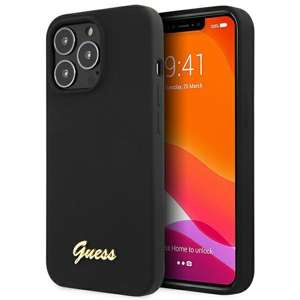 Husa Guess Guhcp13xlslmgbk iPhone 13 Pro Max 6.7" Negru / negru Hardcase Silicone Script Gold Logo Case